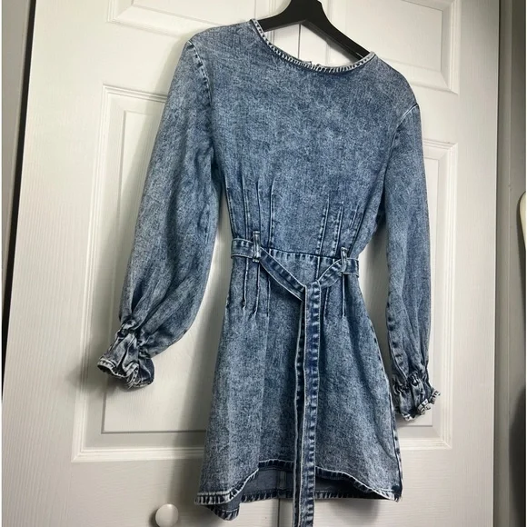 chinese dress ladies Count Me In Light Wash Cotton Denim Long Sleeve Mini Dress